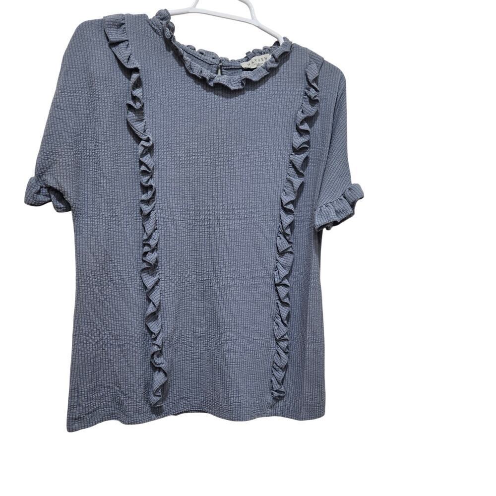 Hayden Los Angeles Women’s Top Size M Blue Ruffle Trim Textured Blouse